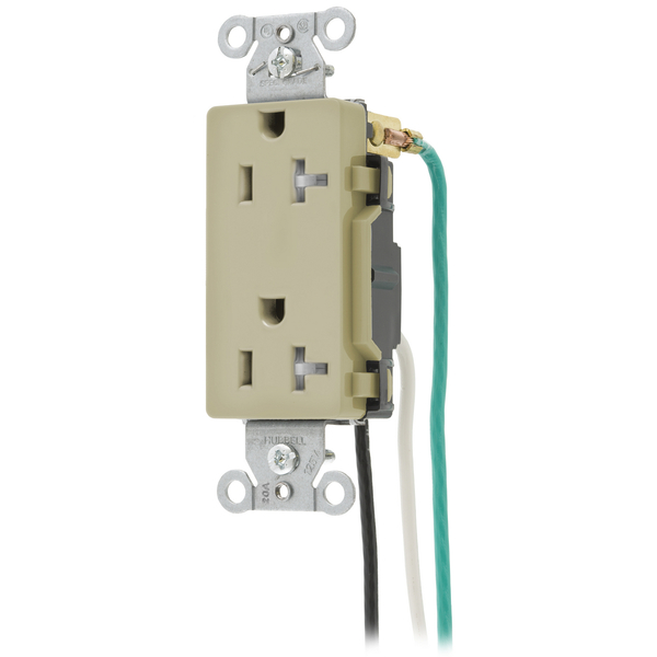 Hubbell Wiring Device-Kellems Straight Blade Devices, Receptacles, Tamper-Resistant Duplex, Decorator/Commercial/Industrial Grade, 20A 125V, 5-20R, Pre-Wired 8" Solid Leads DR20ITRP1